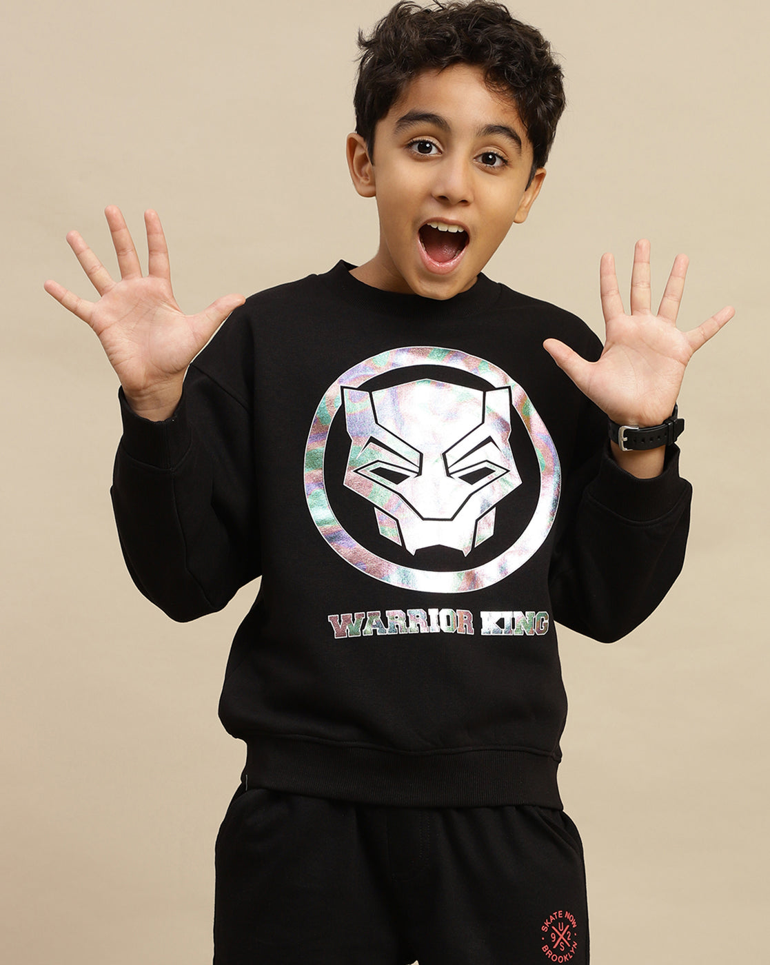 Black Panther Printed Oversized Sweatshirt For Boys
