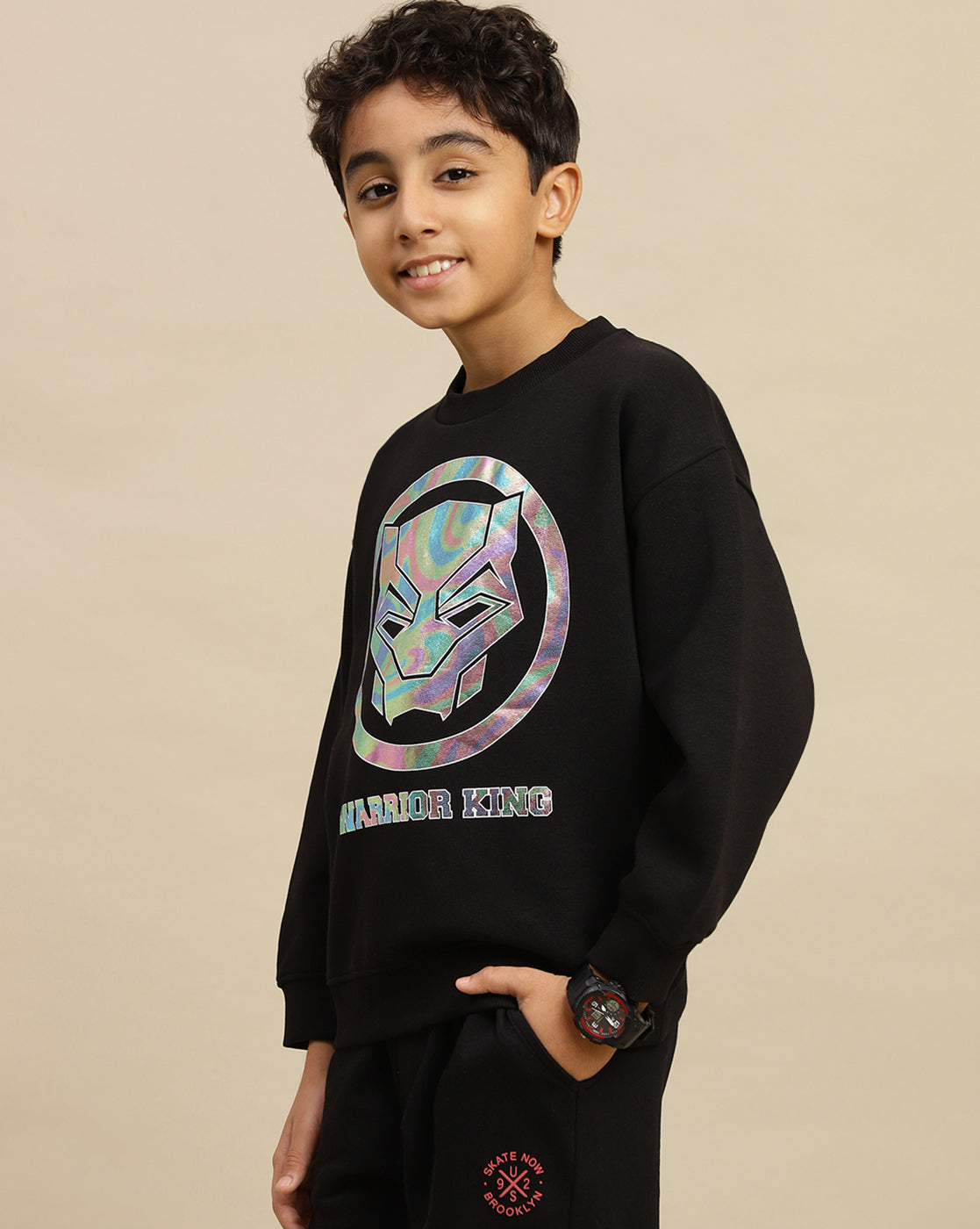 Black Panther Printed Oversized Sweatshirt For Boys