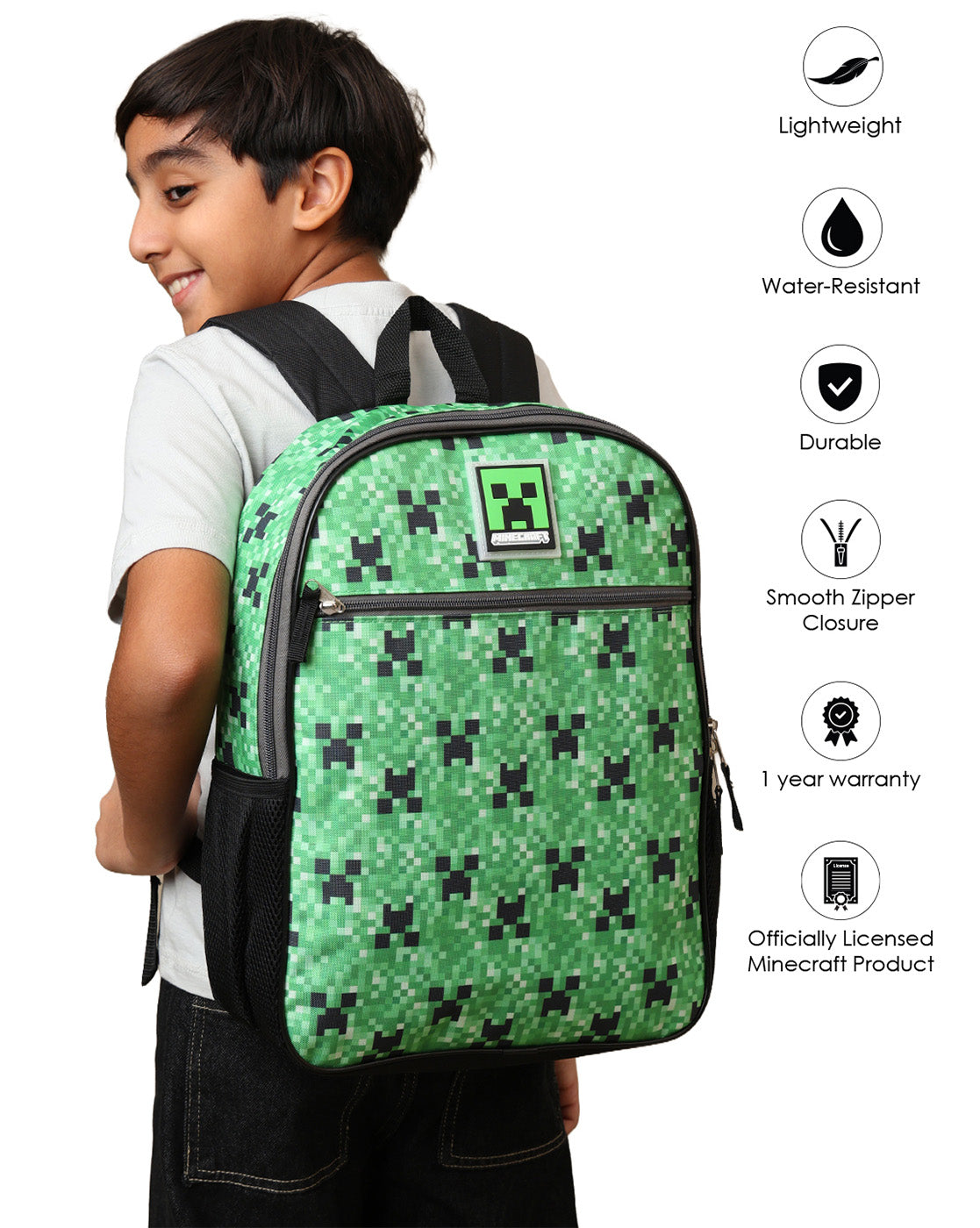 Minecraft 11.6L Backpack for Boys & Girls | Adjustable Shoulder Strap, Lightweight, Spacious | Travel, Tuition, School Bag for Kids