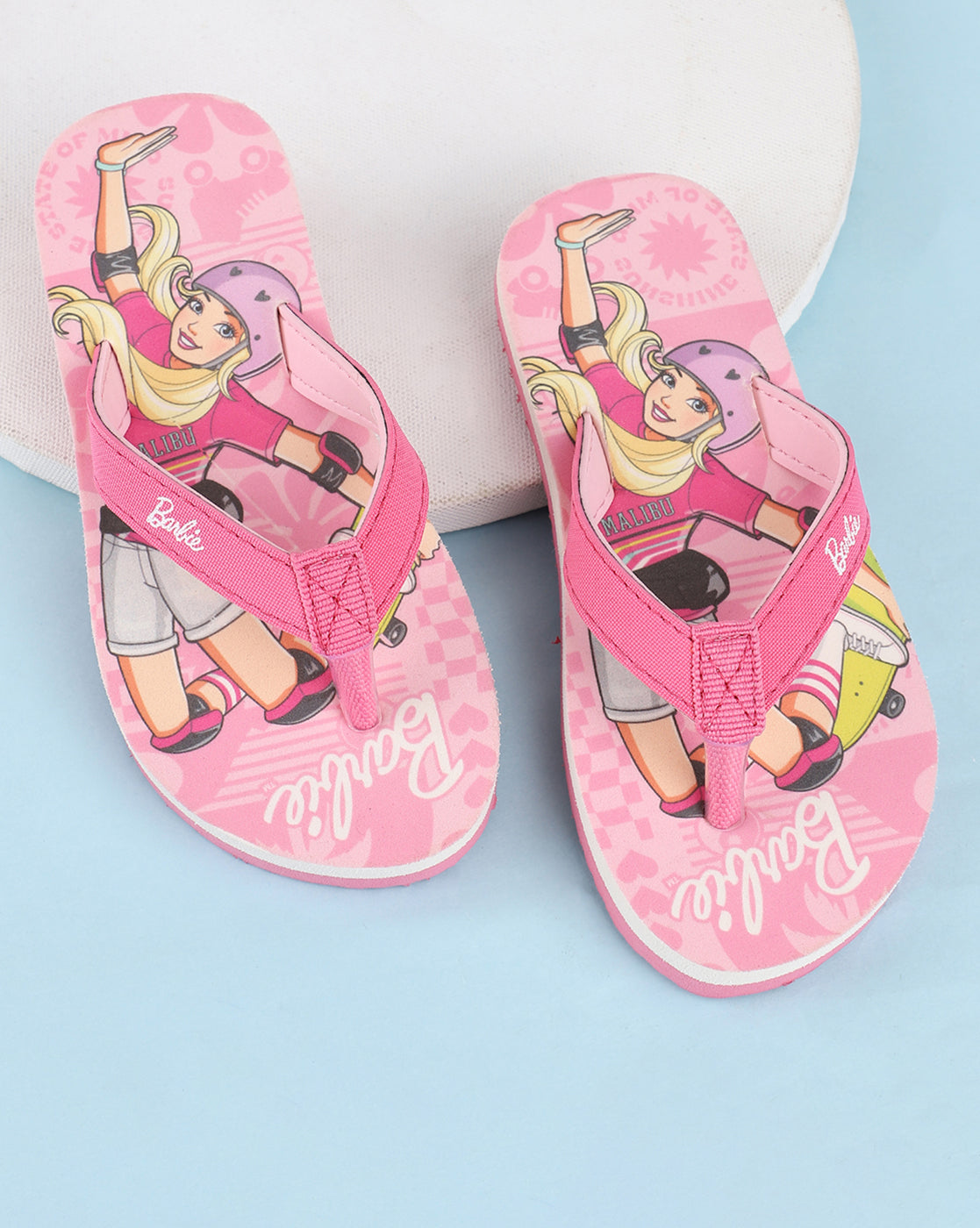Barbie Printed Pink Flip-Flops For Kids Girls