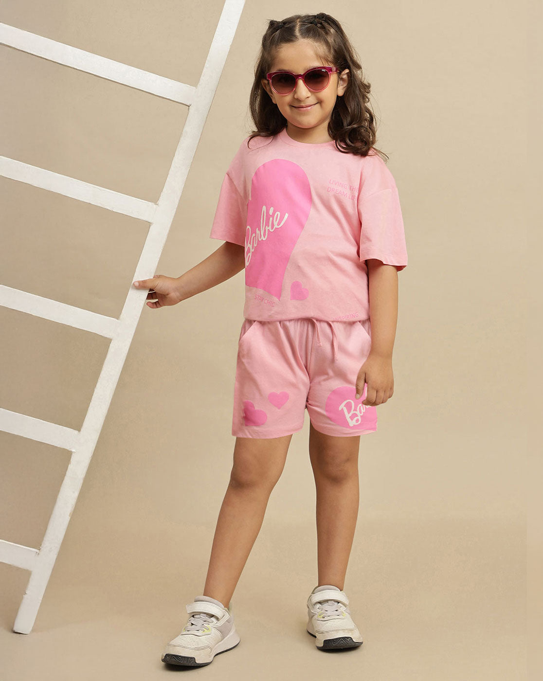 Barbie printed Relaxed Fit T-Shirt & Shorts Co-Ords Set For Girls