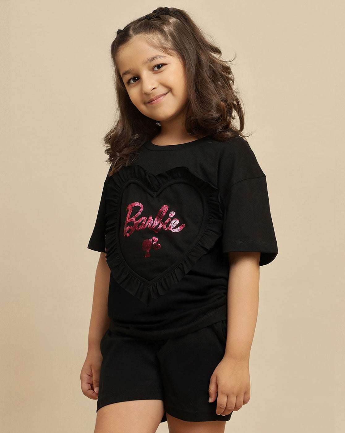 Barbie printed Relaxed Fit T-Shirt & Shorts Co-Ords Set For Girls