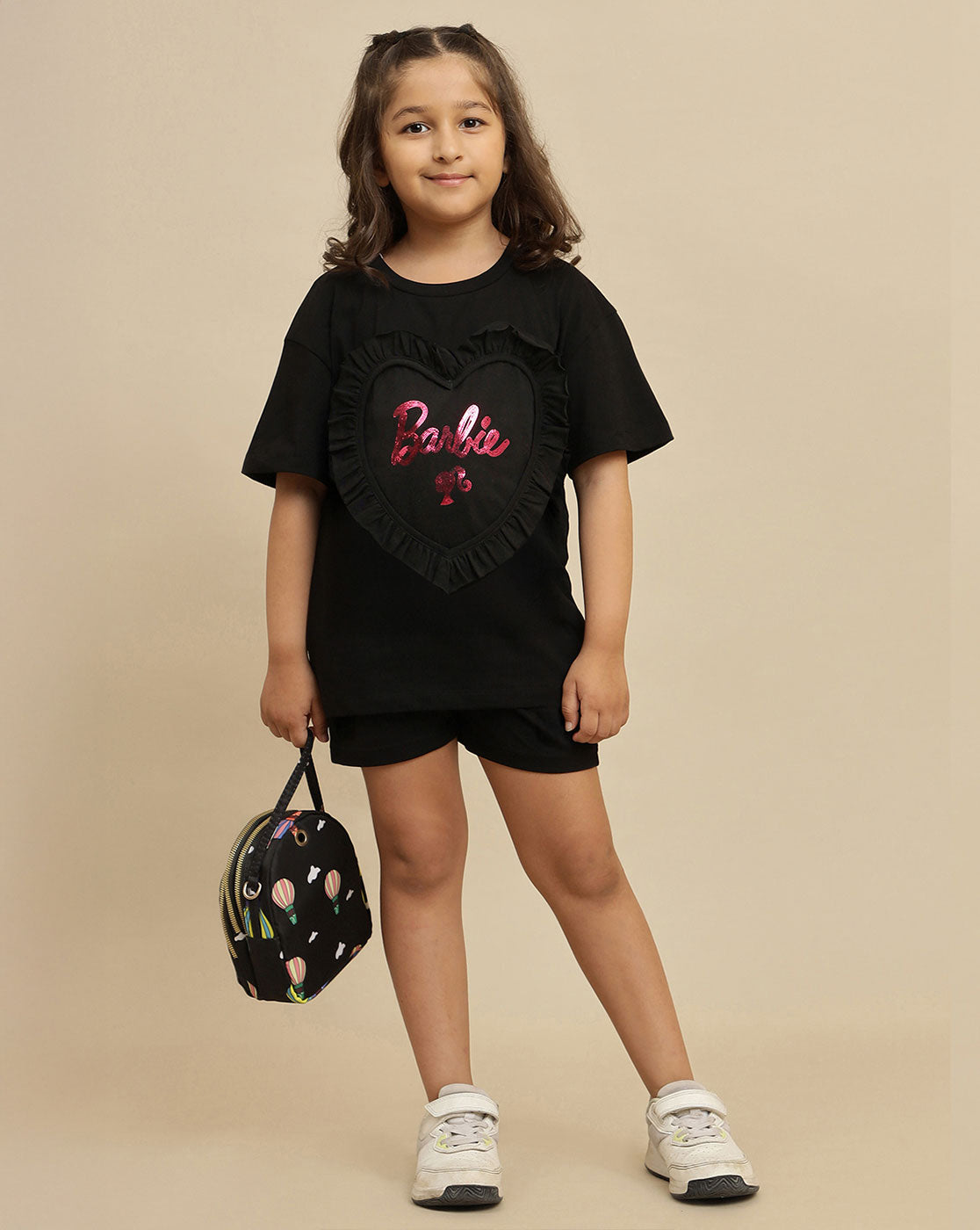Barbie printed Relaxed Fit T-Shirt & Shorts Co-Ords Set For Girls