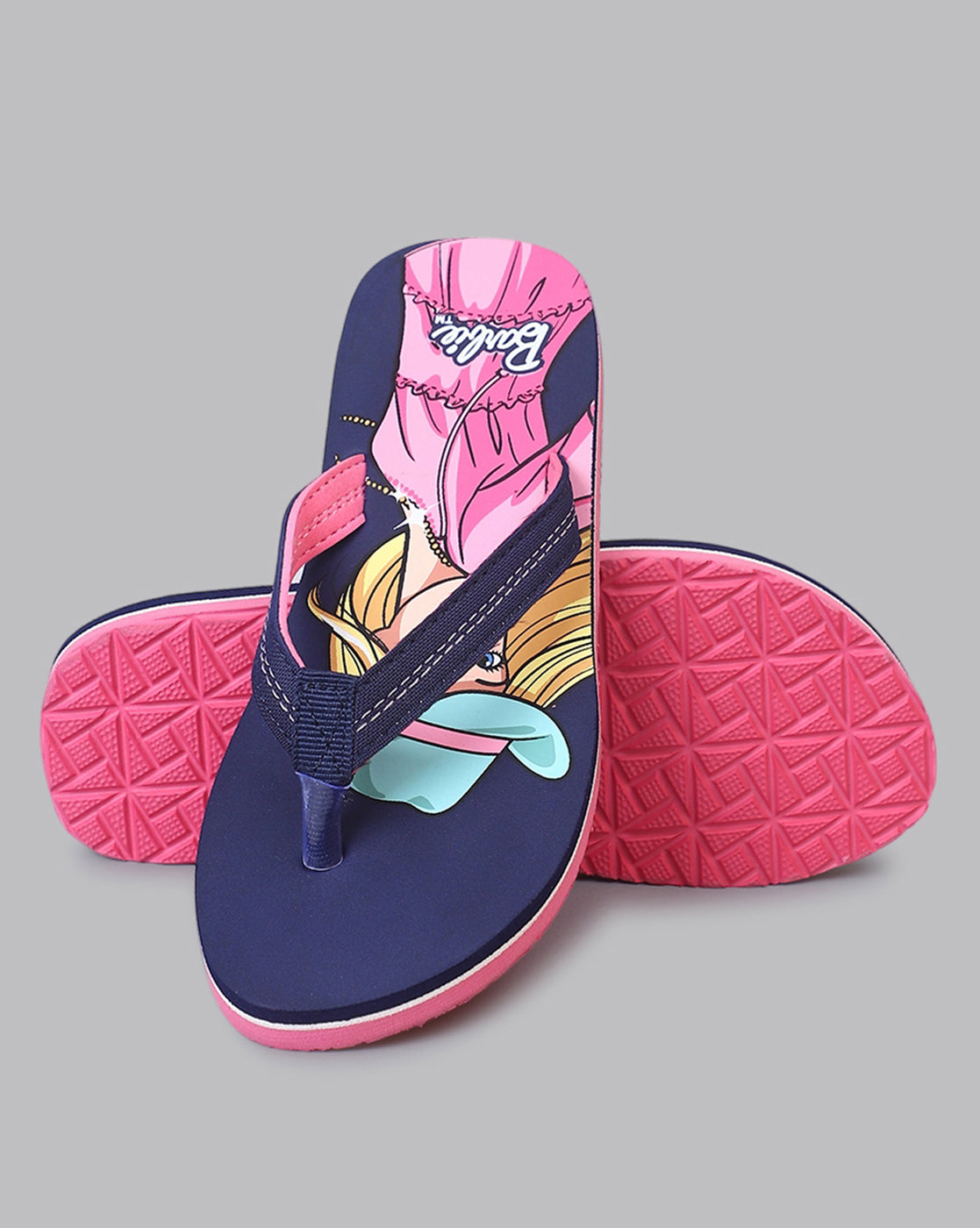 Barbie Printed Navy Blue Flip-Flops For Kids Girls