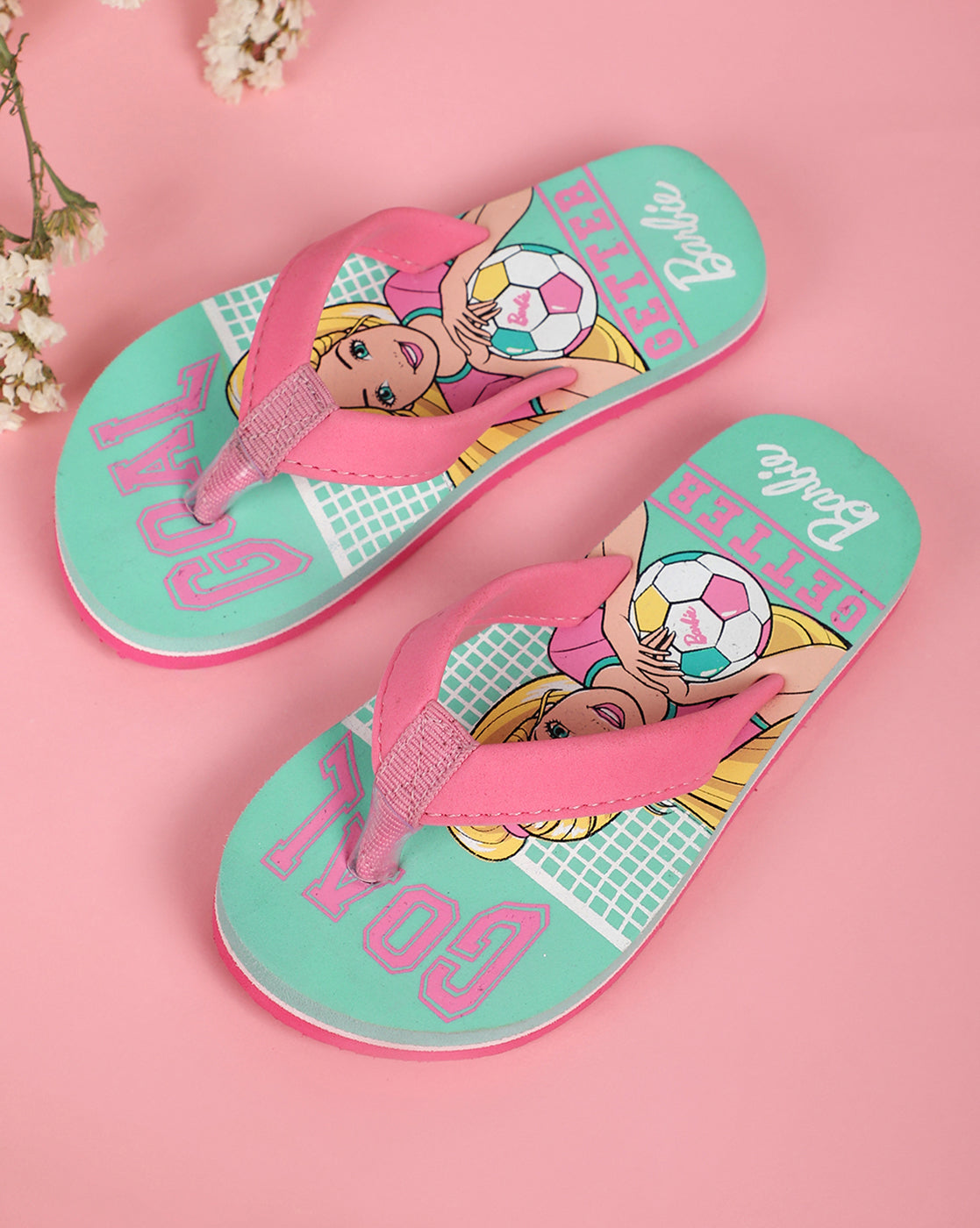 Barbie Printed Mint Flip-Flops For Kids Girls