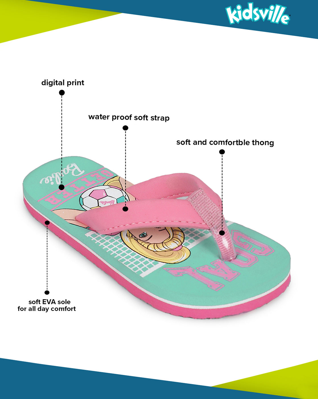 Barbie Printed Mint Flip-Flops For Kids Girls