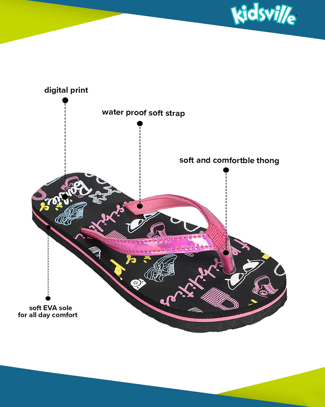 Barbie Black Flip-Flops Kids Girls