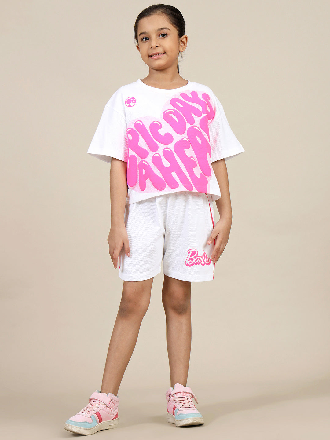 Barbie Printed T-Shirt & Shorts Co-Ords Set For Girls