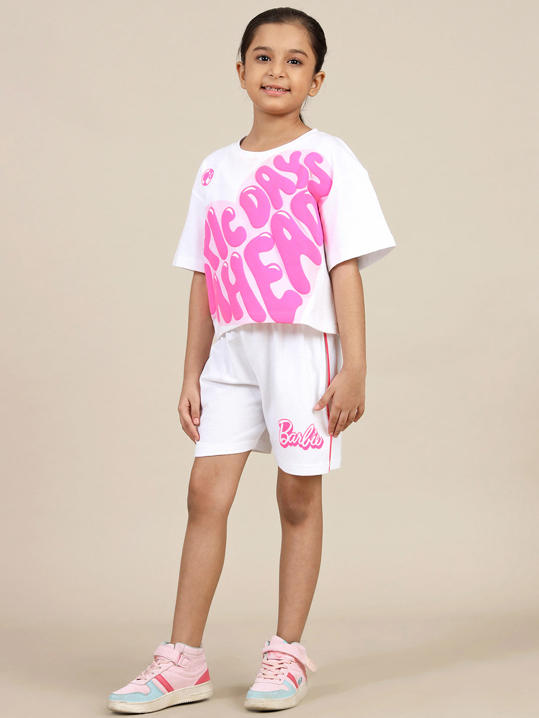 Barbie Printed T-Shirt & Shorts Co-Ords Set For Girls