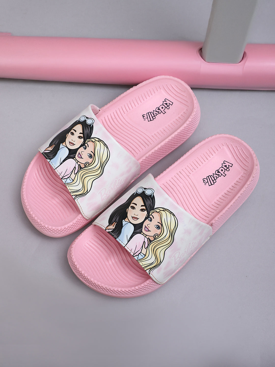 Barbie Printed Pink Sliders for Girls
