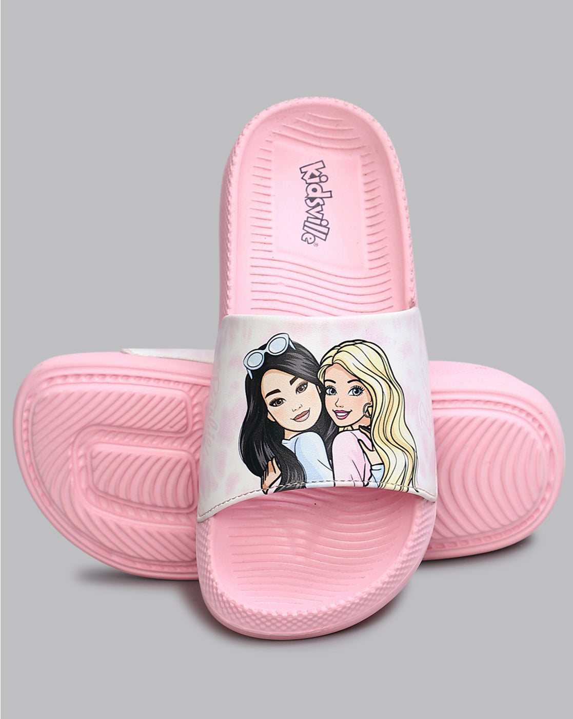 Barbie Printed Pink Sliders for Girls
