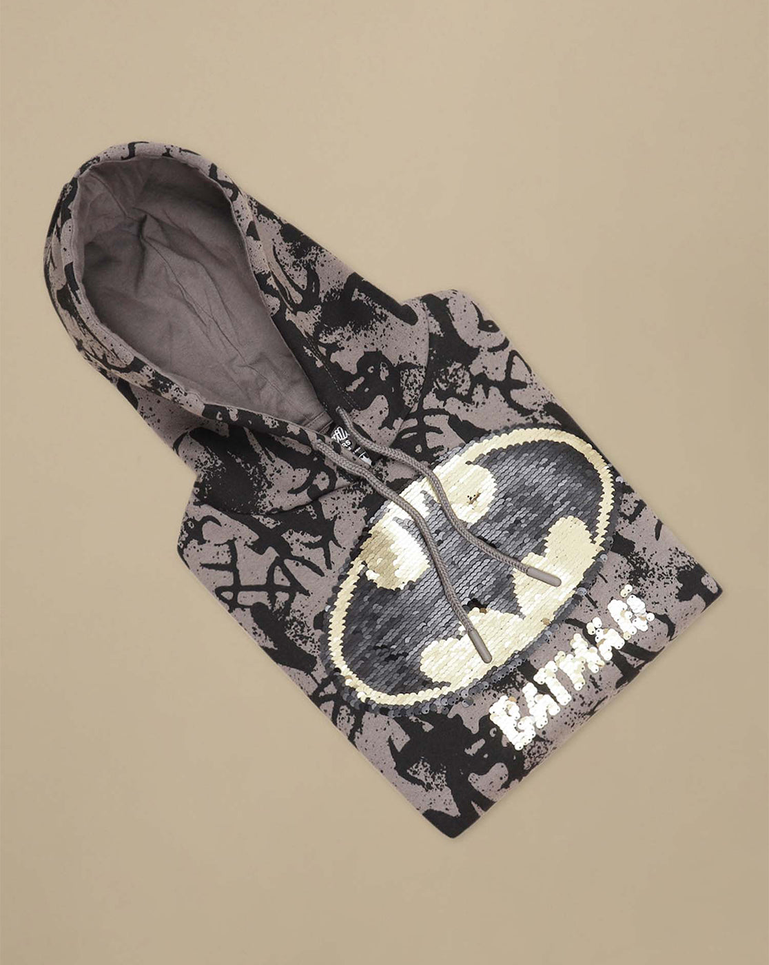 Batman Printed Oversized Reversible Sequin Hoodie For Boys