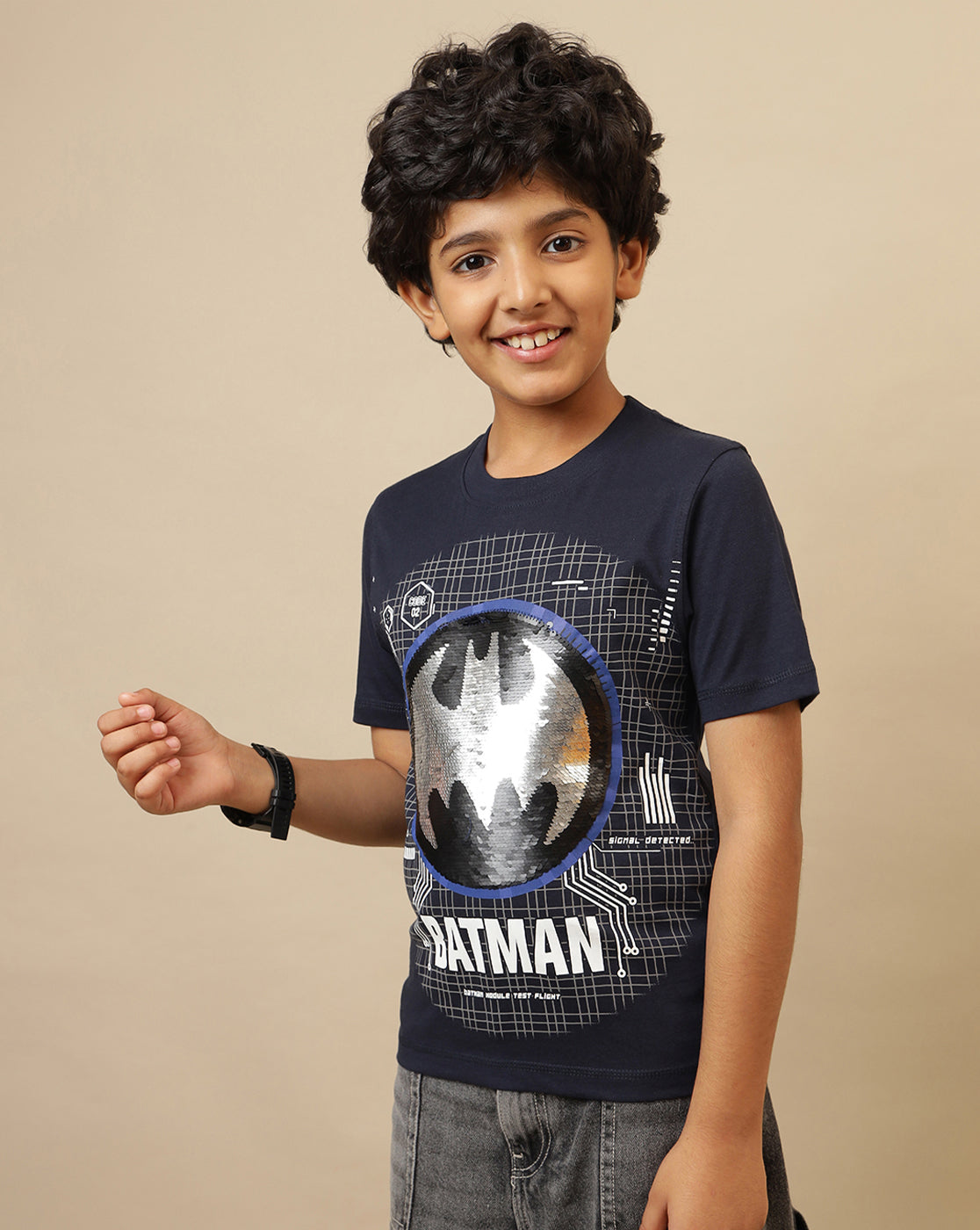 Batman Printed Regular Fit Reversibile SequinTshirt For Boys