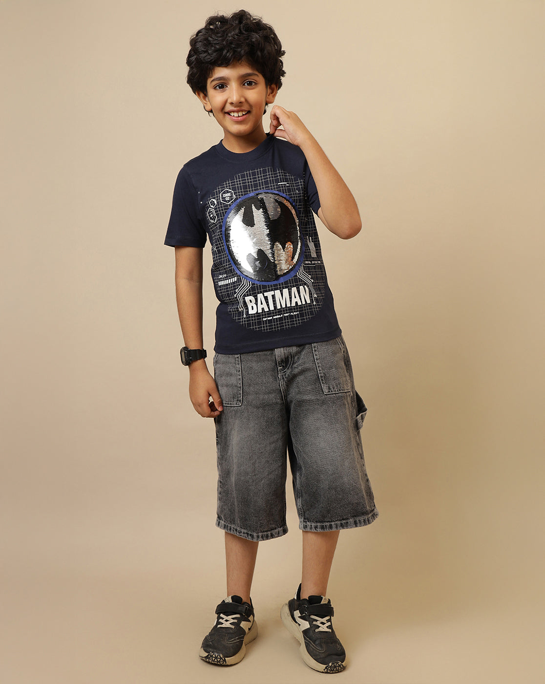 Batman Printed Regular Fit Reversibile SequinTshirt For Boys
