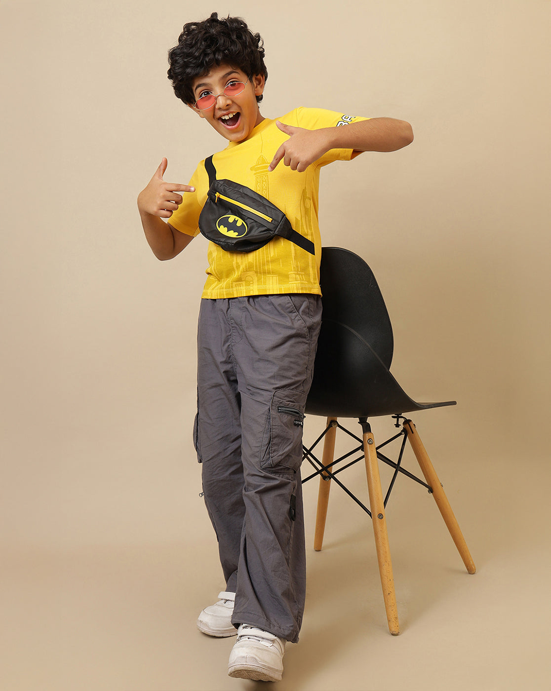 Batman Printed Regular Fit Tshirt with Pouch Bag For Boys