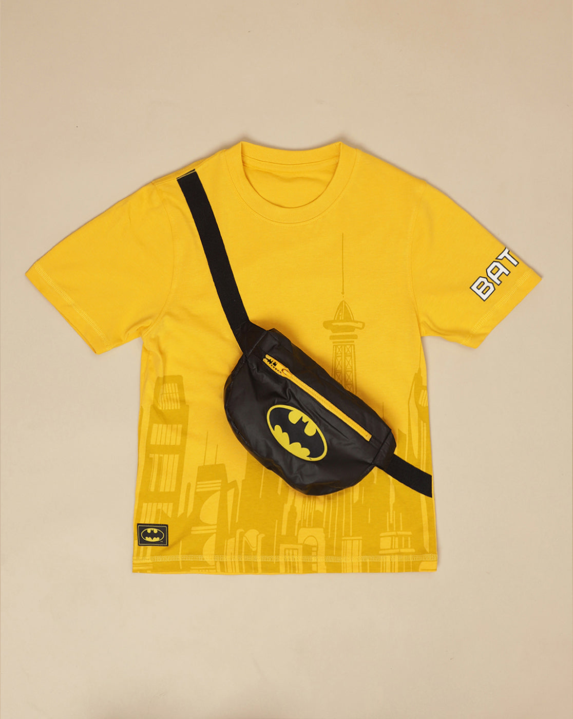 Batman Printed Regular Fit Tshirt with Pouch Bag For Boys