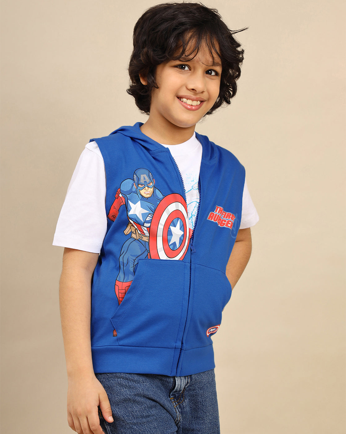 Captain America Hooded & Round Neck Tshirt Set Boys