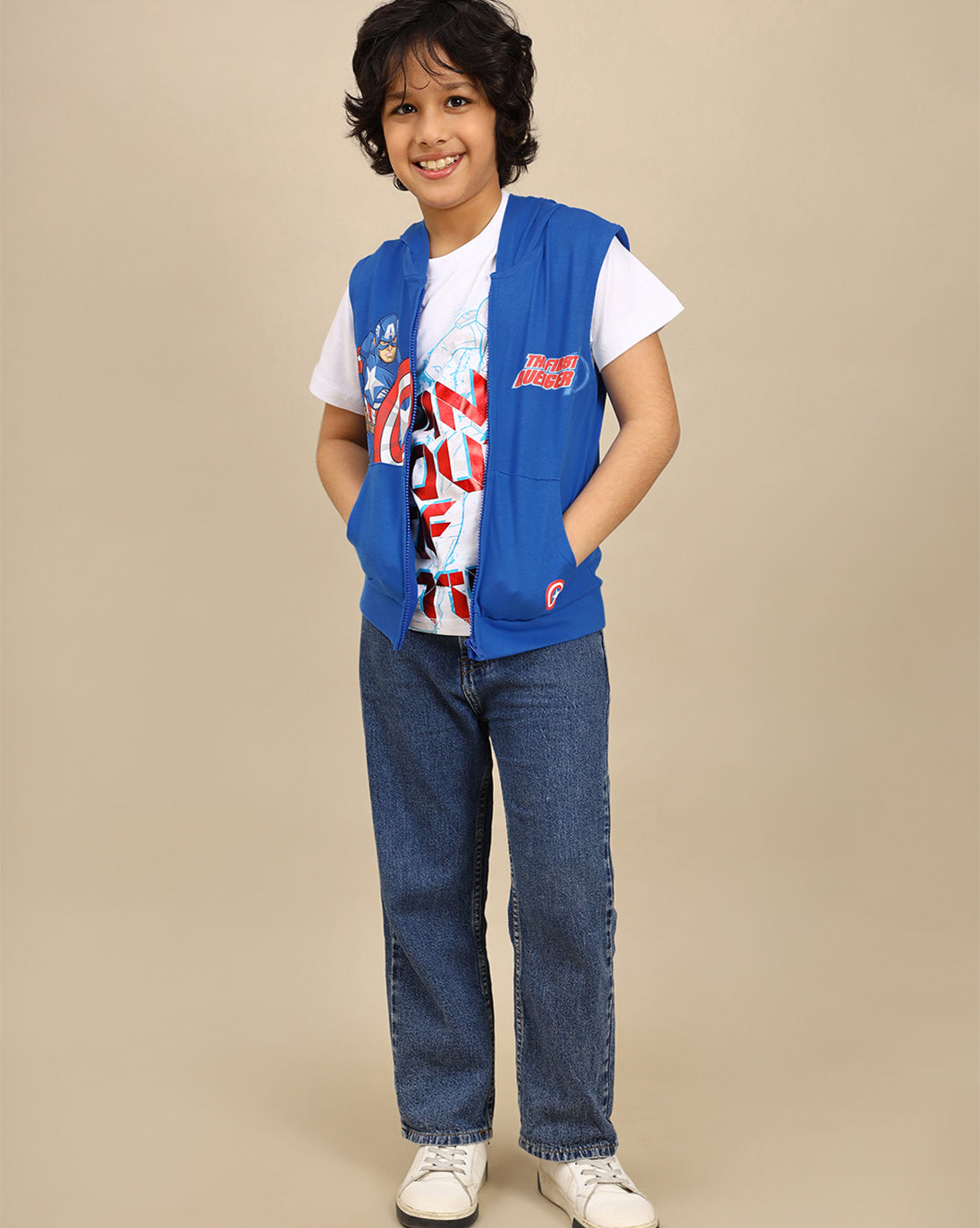 Captain America Hooded & Round Neck Tshirt Set Boys