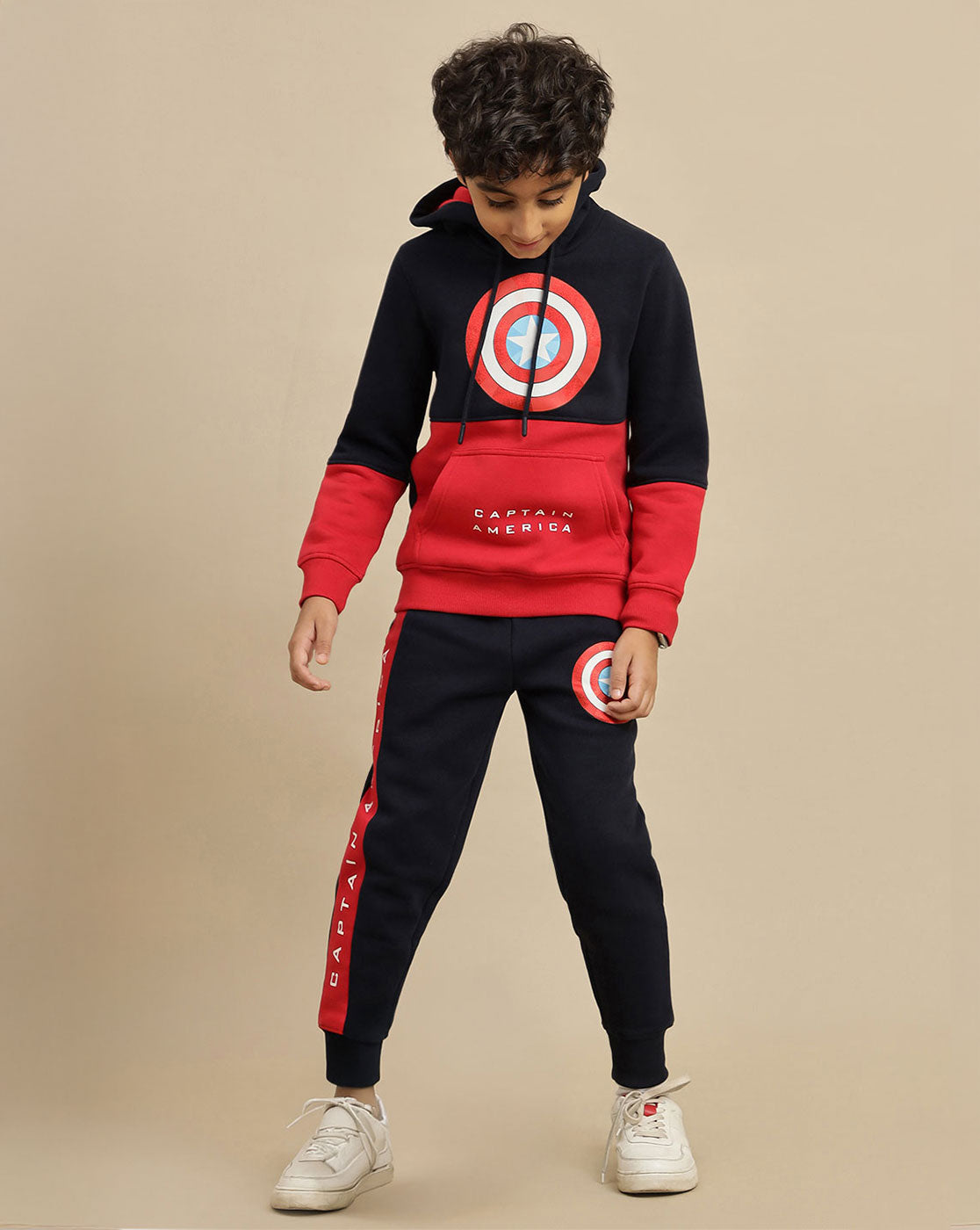 Captain America printed Regular Fit Hoodie & Joggers Co-Ords Set For Boys
