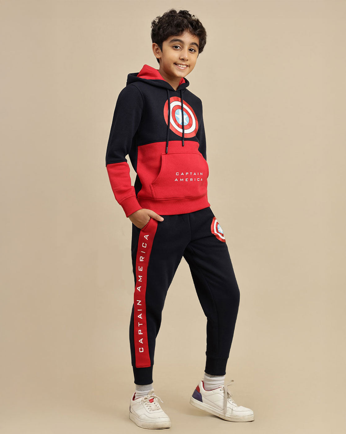 Captain America printed Regular Fit Hoodie & Joggers Co-Ords Set For Boys