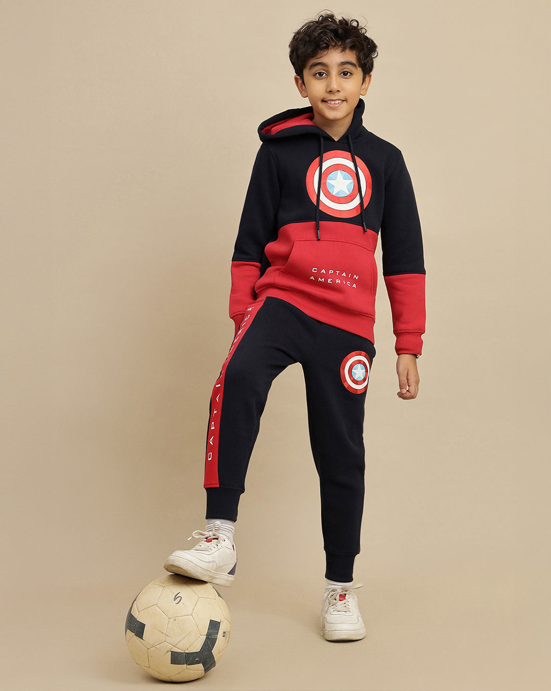 Captain America printed Regular Fit Hoodie & Joggers Co-Ords Set For Boys
