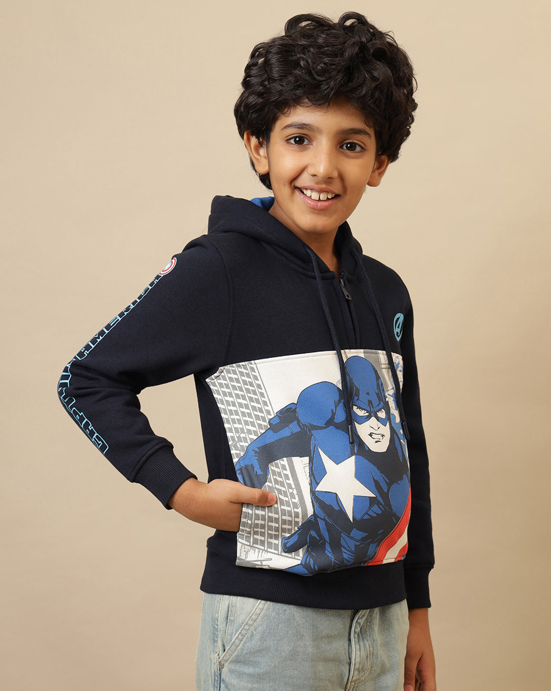 Captain America Printed Regular Fit Hoodie For Boys
