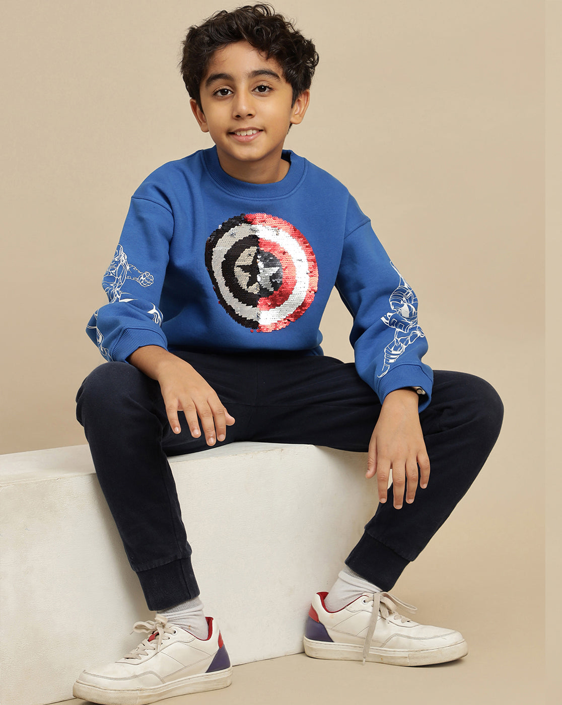 Captain America Printed Oversized Reversible Sequin Sweatshirt For Boys