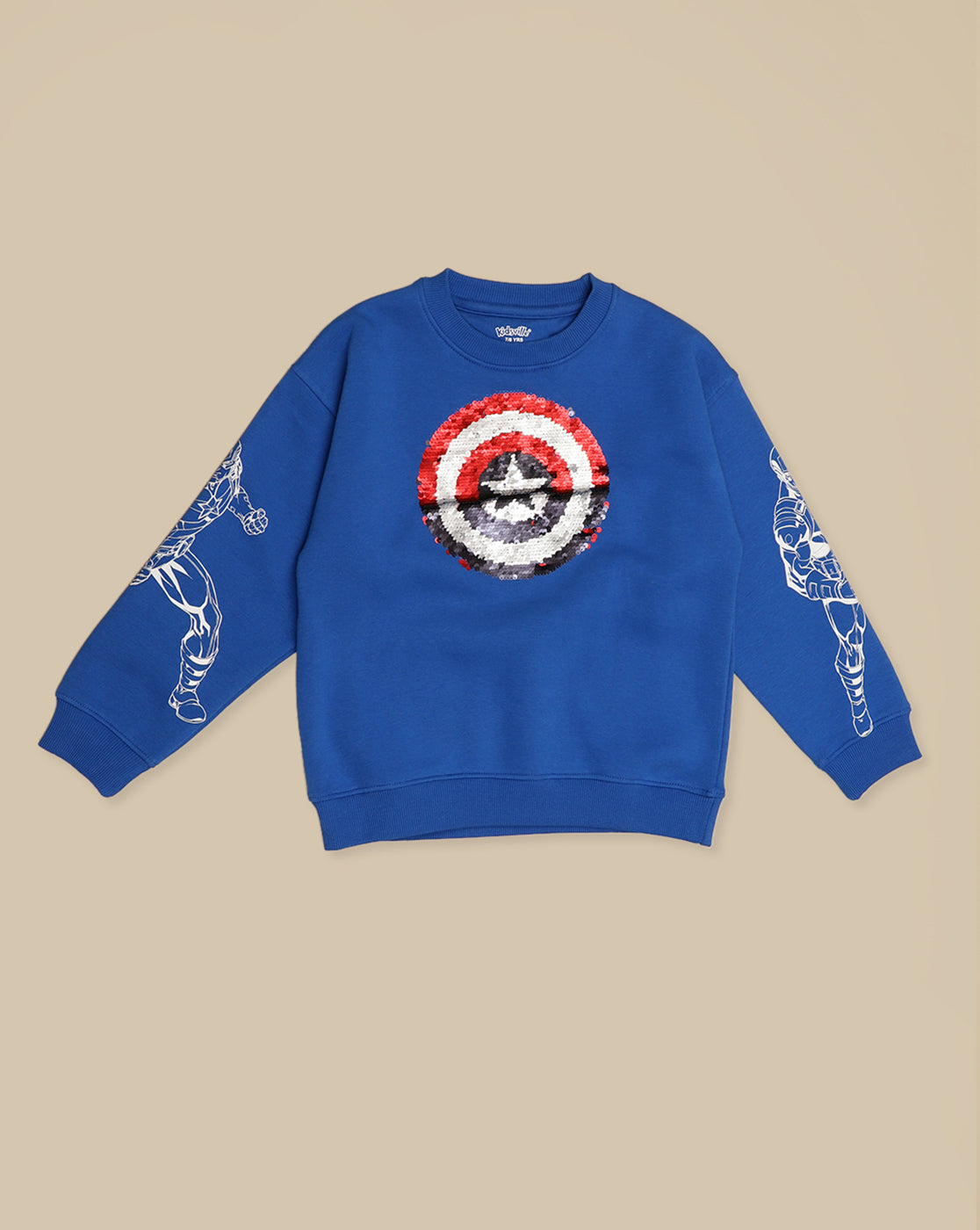 Captain America Printed Oversized Reversible Sequin Sweatshirt For Boys