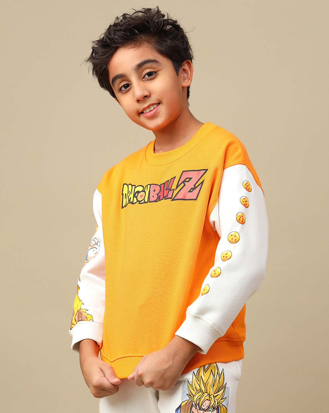 Dragon Ball Z: Goku Anime Printed Orange & White Oversized Sweatshirt For Boys