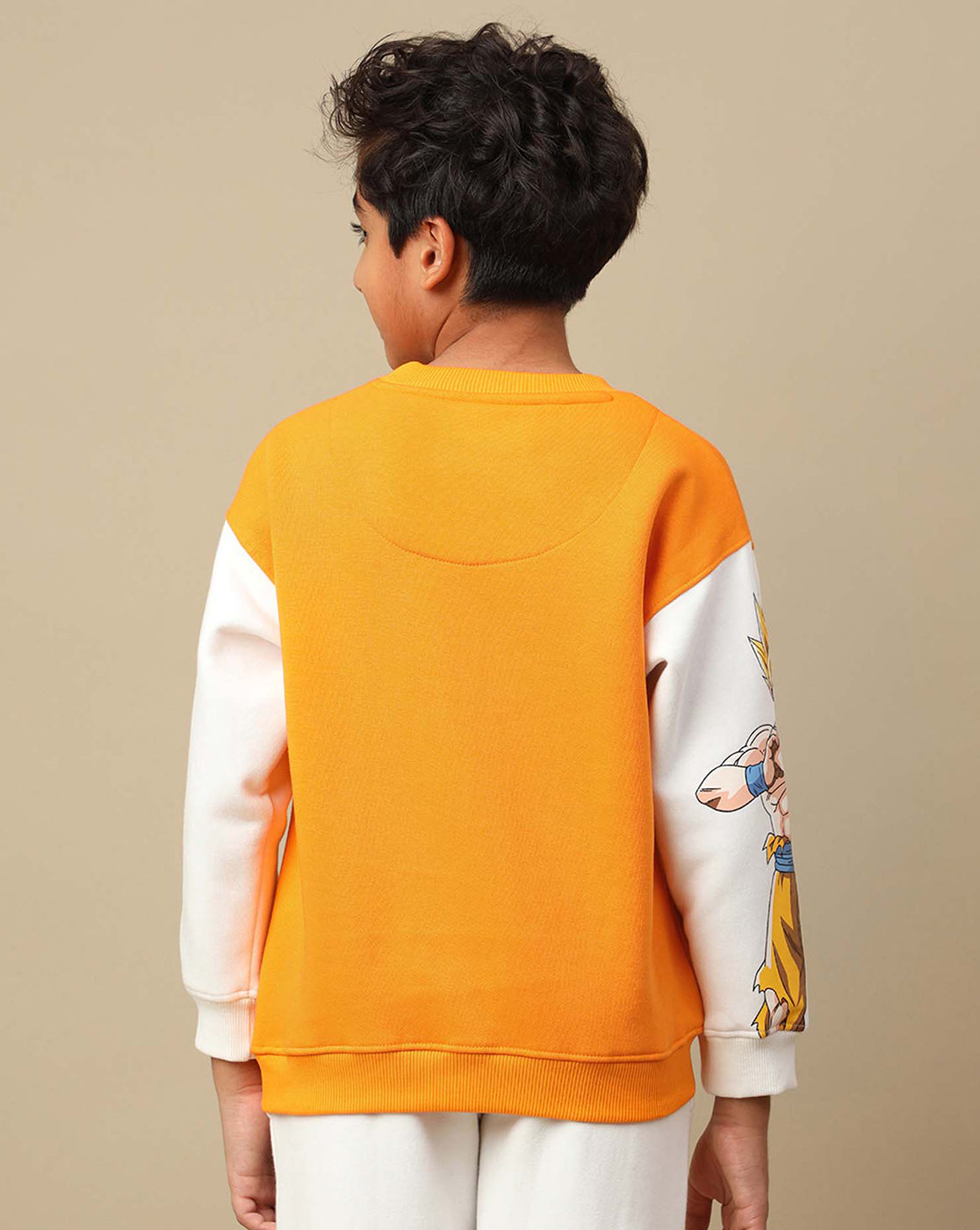 Dragon Ball Z: Goku Anime Printed Orange & White Oversized Sweatshirt For Boys