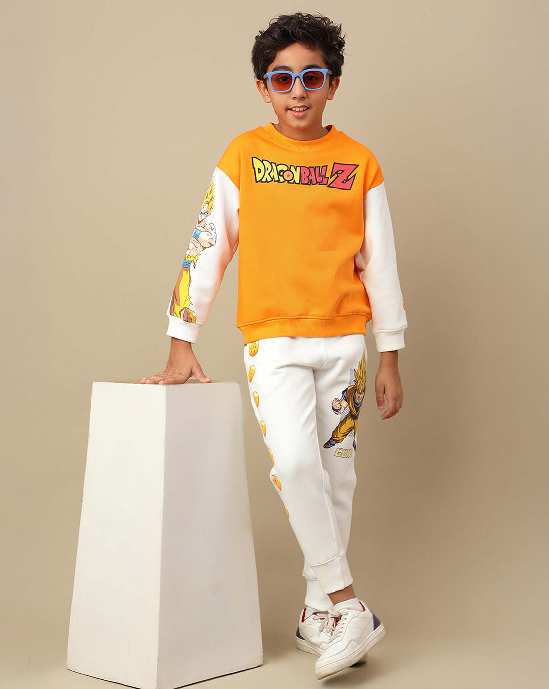Dragon Ball Z: Goku Anime Printed Orange & White Oversized Sweatshirt For Boys