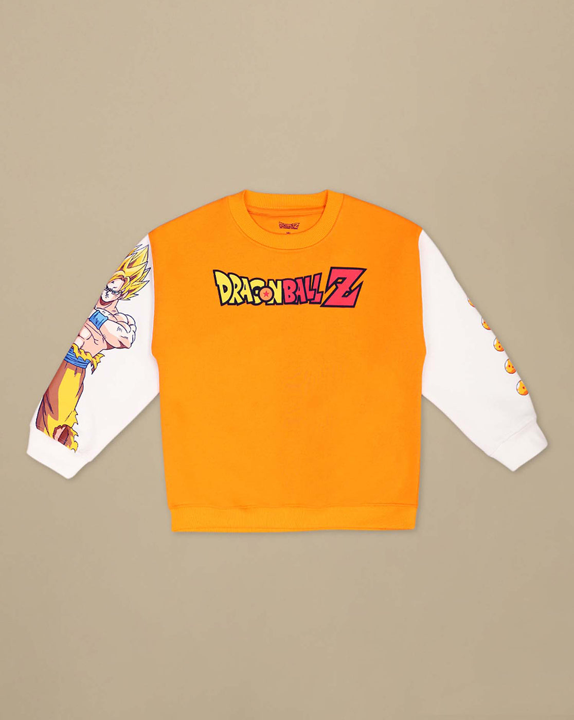 Dragon Ball Z: Goku Anime Printed Orange & White Oversized Sweatshirt For Boys