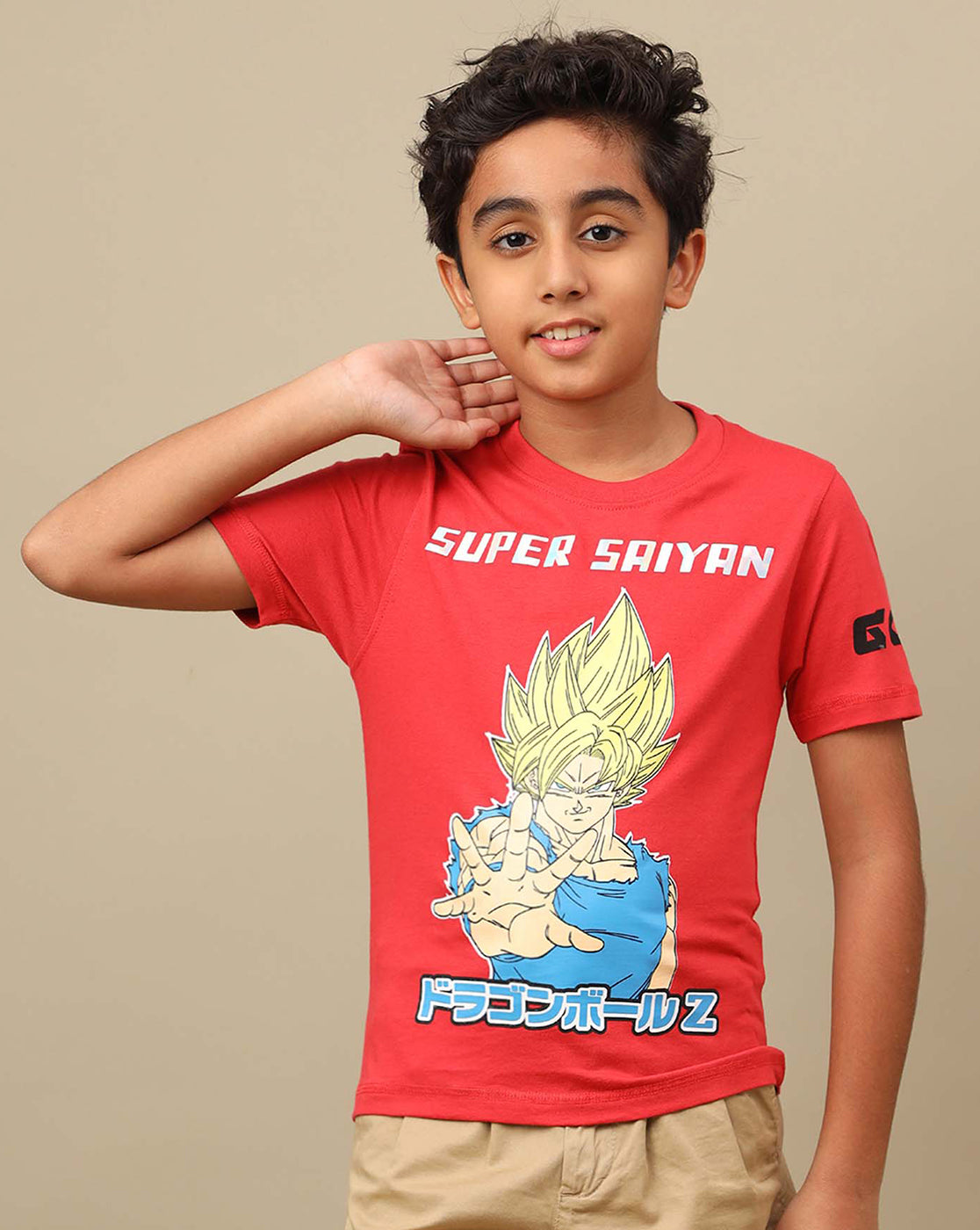 Dragon Ball Z: Super Saiyan Goku Anime Printed Cranberry Regular Fit Pure Cotton Tshirt For Boys