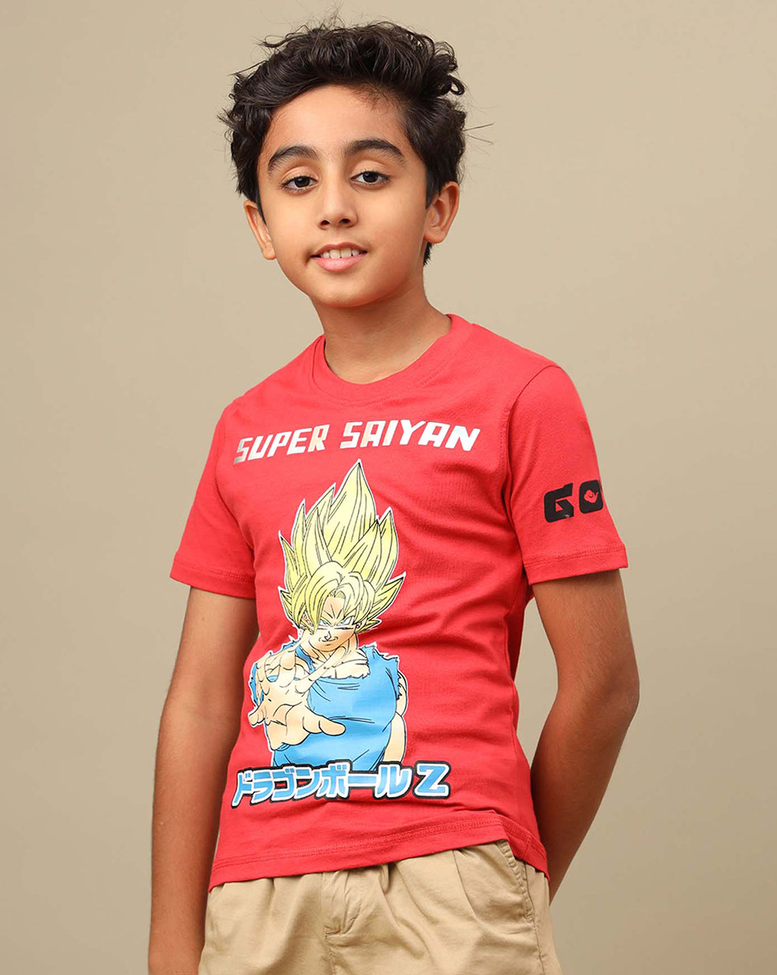 Dragon Ball Z: Super Saiyan Goku Anime Printed Cranberry Regular Fit Pure Cotton Tshirt For Boys