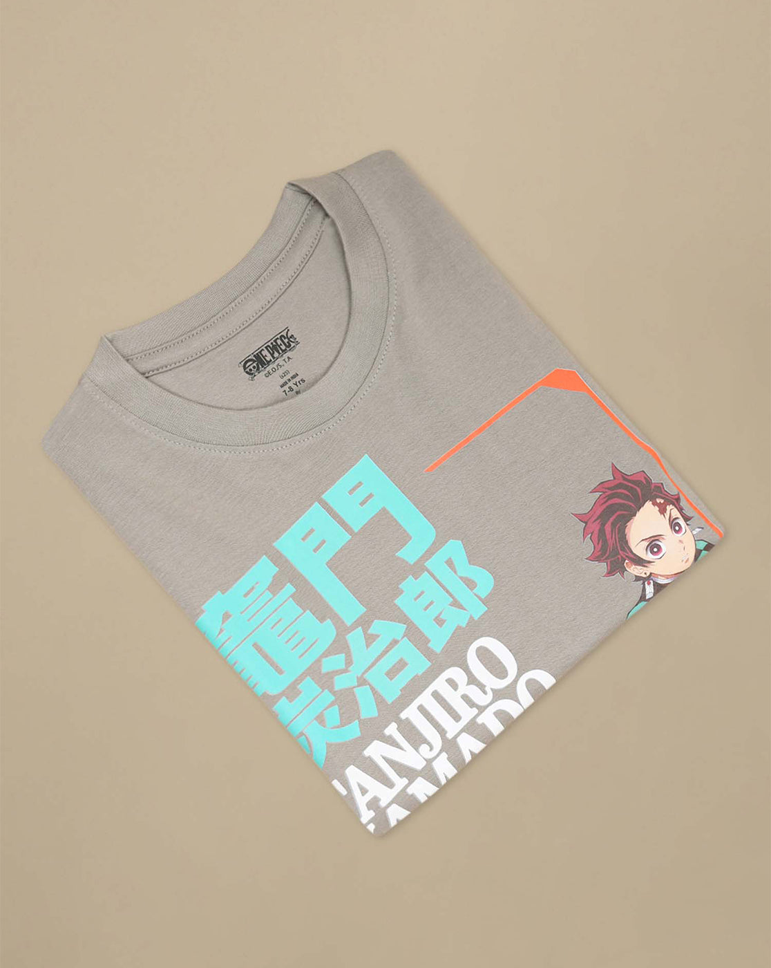Demon Slayer: Tanjiro Anime Printed Grey Regular Fit Pure Cotton Tshirt For Boys
