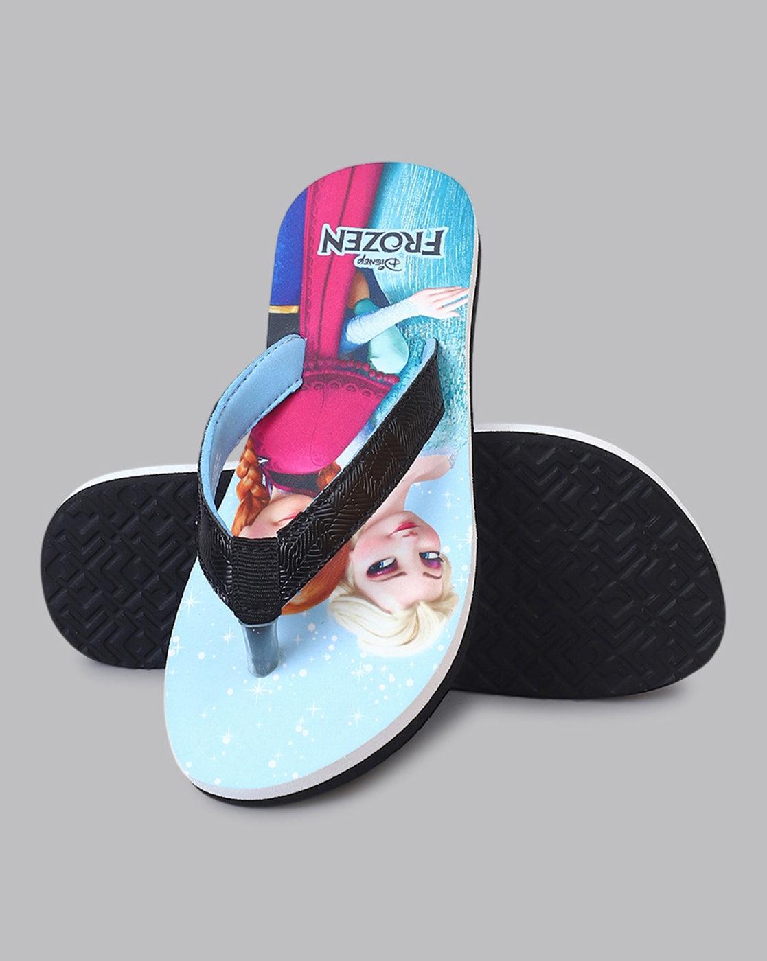 Frozen Printed Black Flip-Flops For Kids Girls