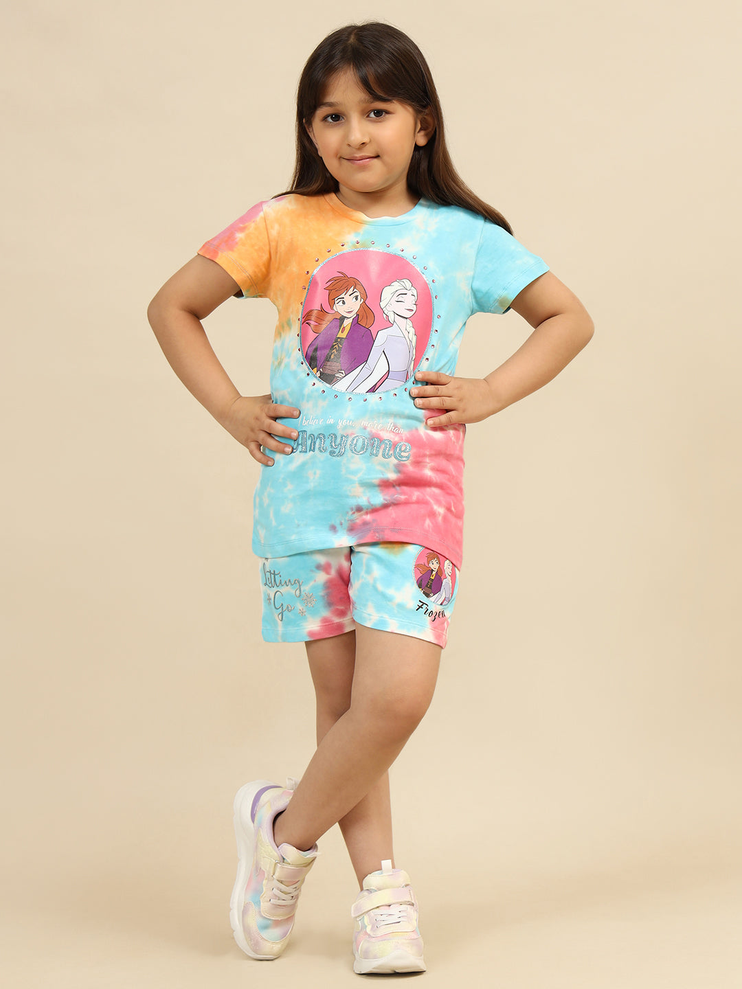 Frozen Printed T-shirt & Shorts Co-ords Set For