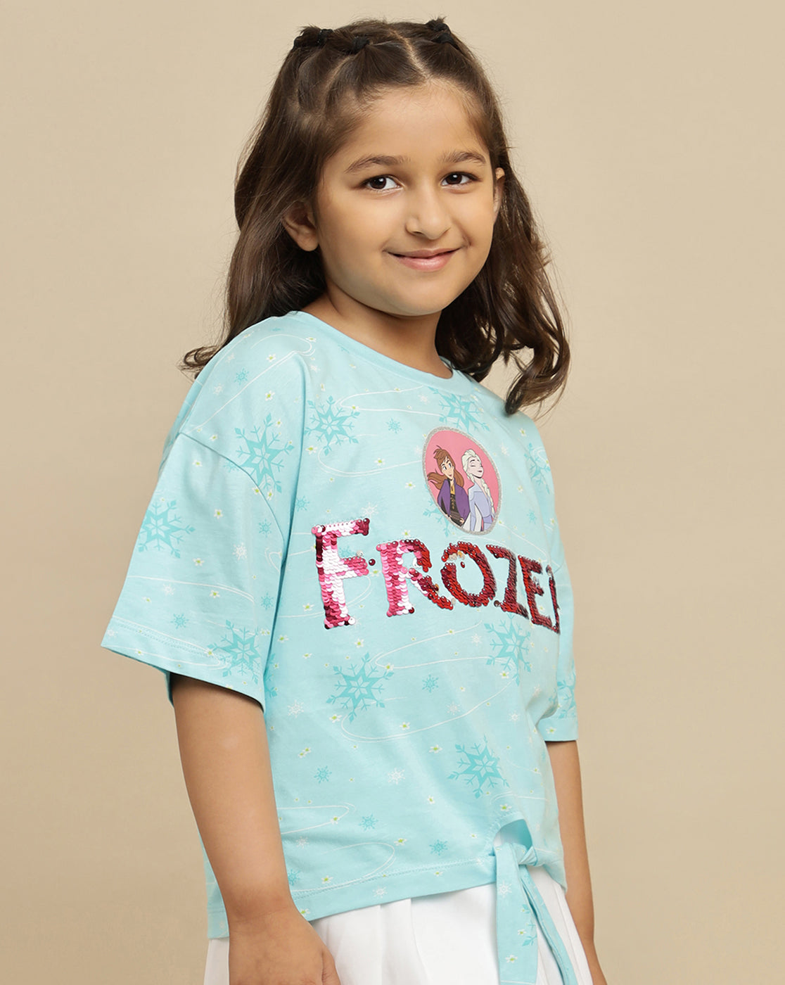 Frozen Printed Oversized Reversible Sequin Tshirt For Girls