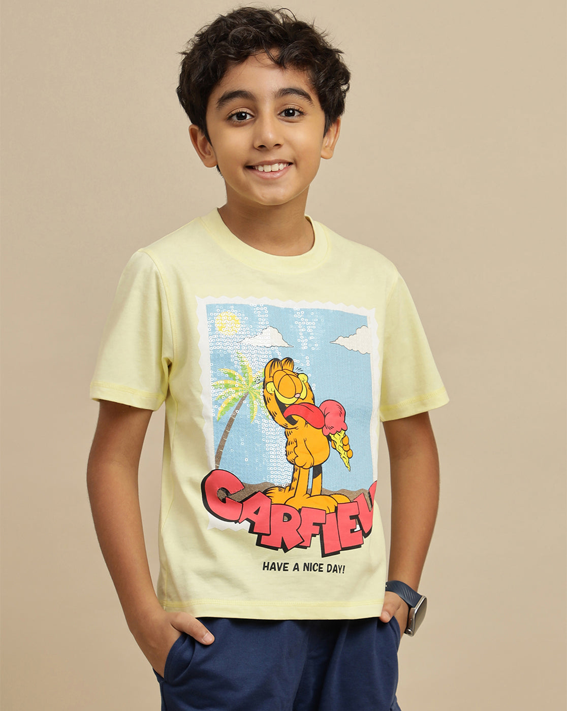Garfield Printed Regular Fit Tshirt For Boys
