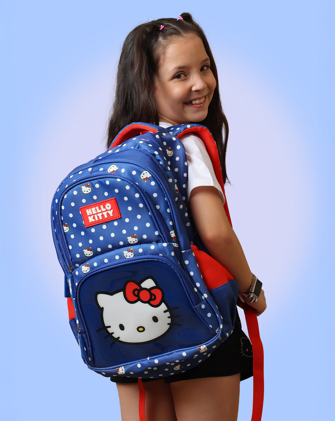 Hello Kitty Character Printed Kids Backpack 17L with Smart Storage, Bottle Holders & Cushioned Comfort
