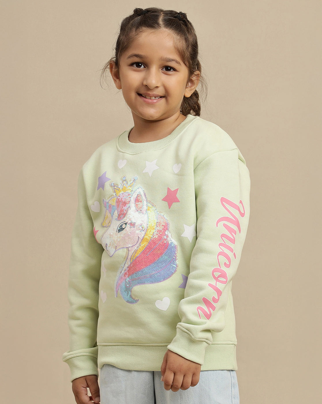 Kidsville Oversized Printed Graphic Cotton Blend Sweatshirt For Girls
