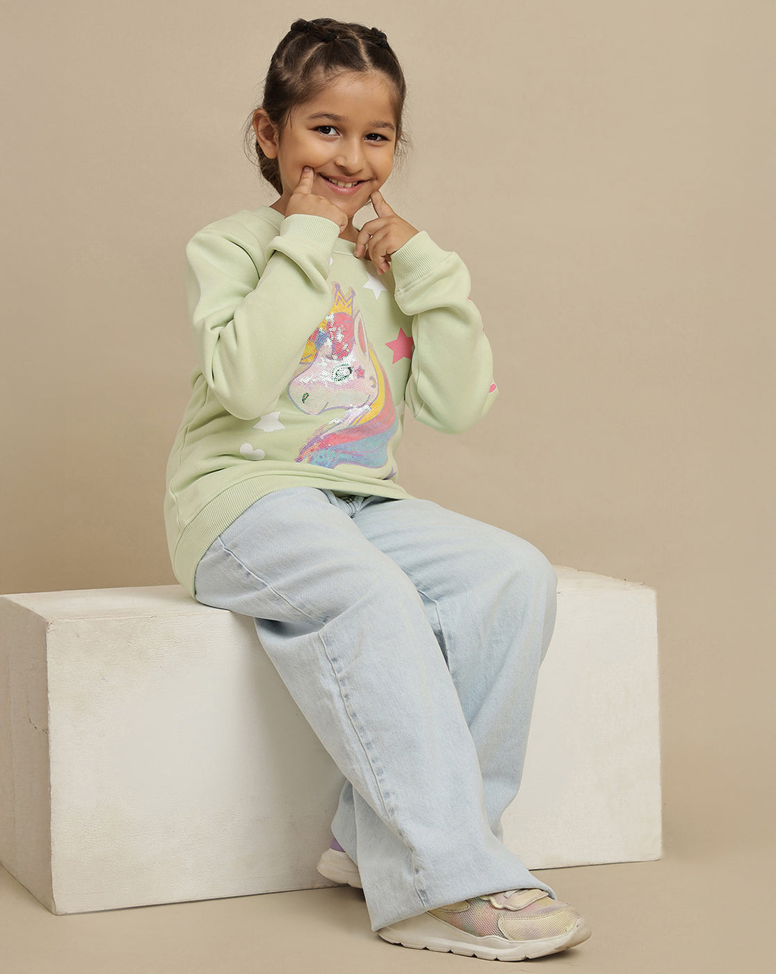 Kidsville Oversized Printed Graphic Cotton Blend Sweatshirt For Girls