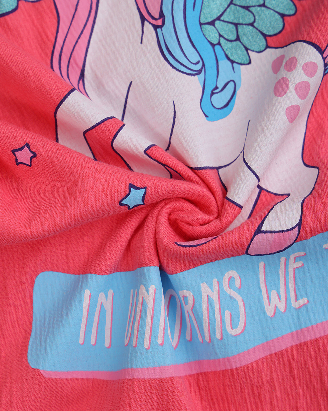 Unicorn Printed Relaxed Fit Crinkle Cotton Tshirt For Girls
