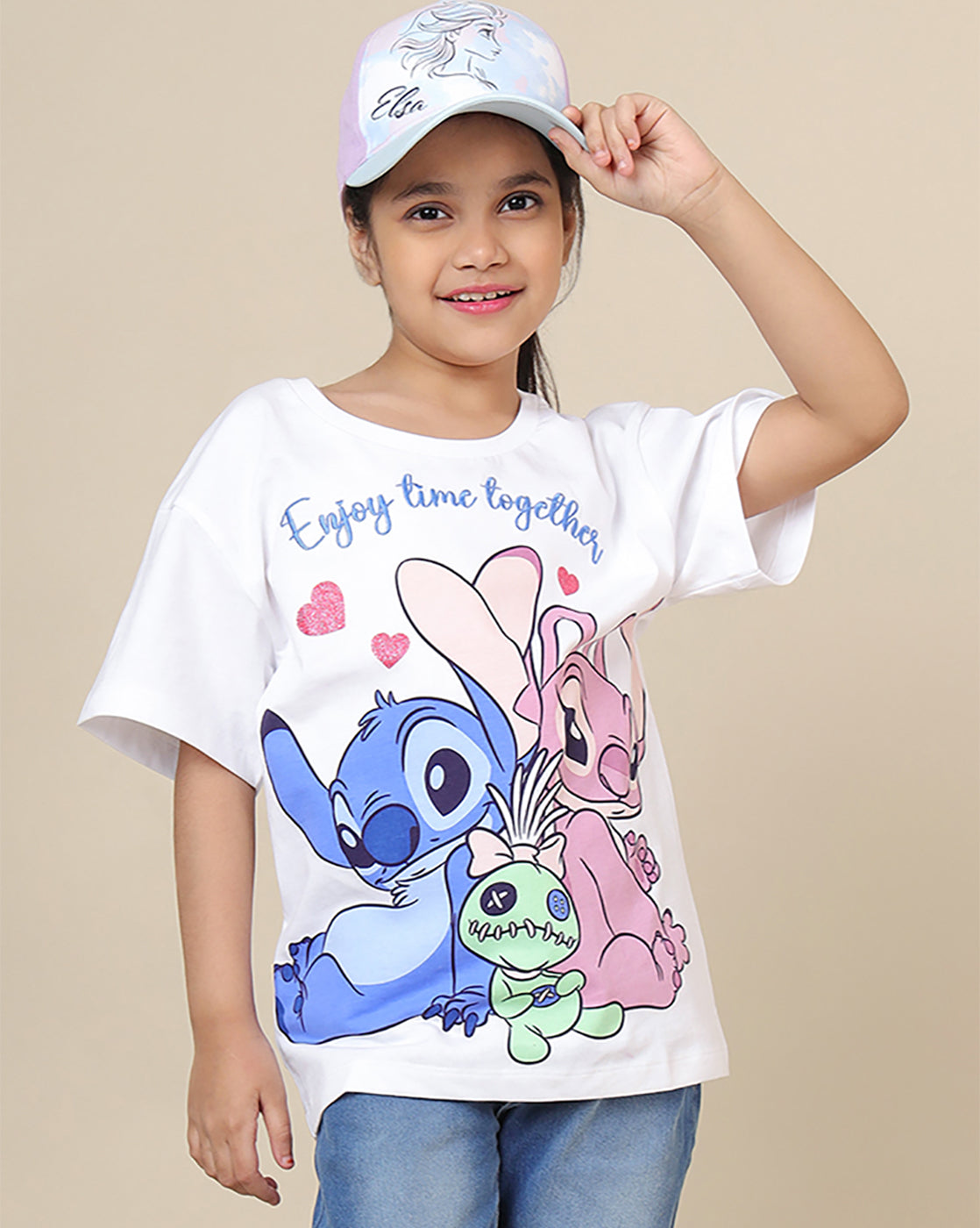 Lilo & Stitch Printed Oversized Tshirt For Girls
