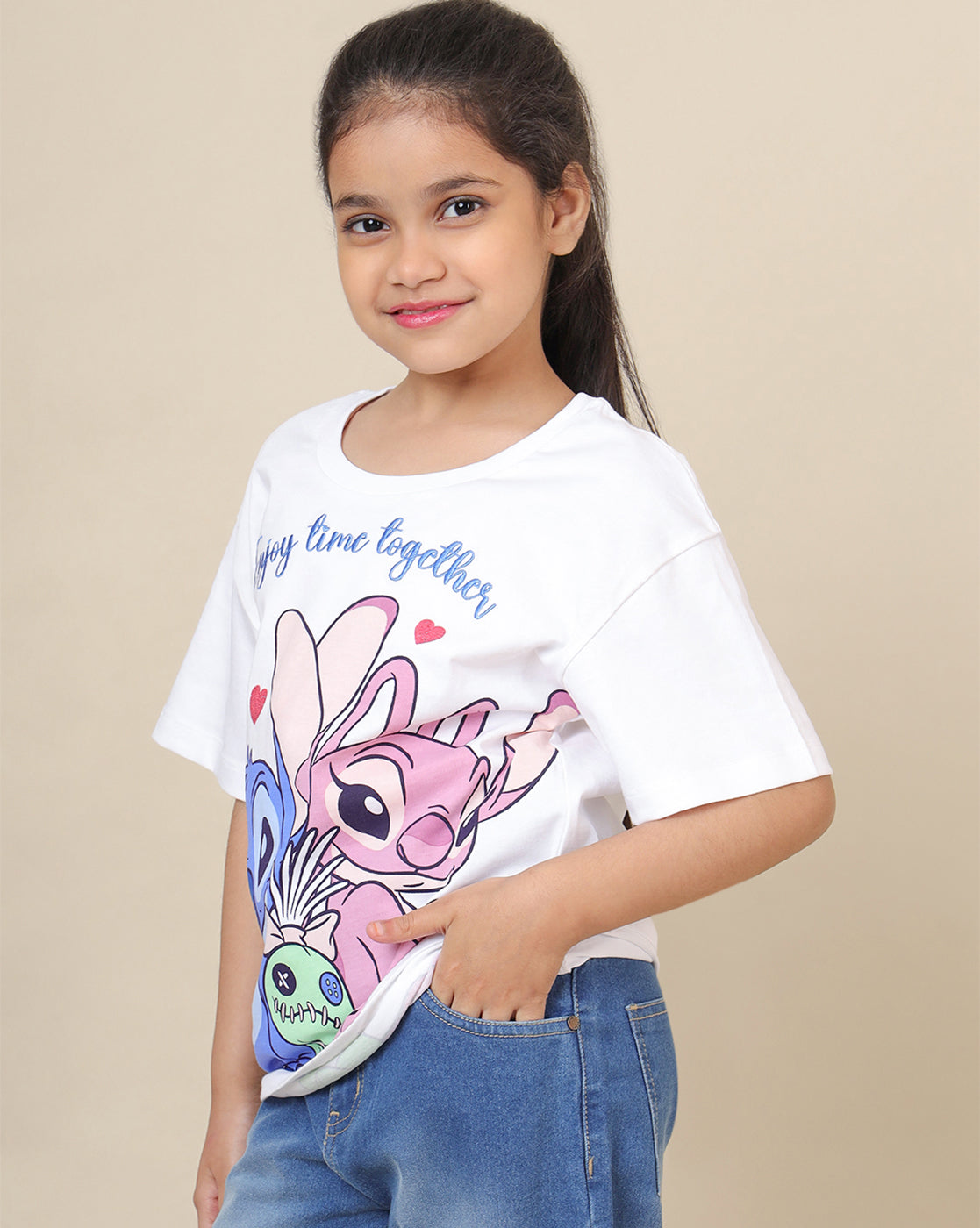 Lilo & Stitch Printed Oversized Tshirt For Girls