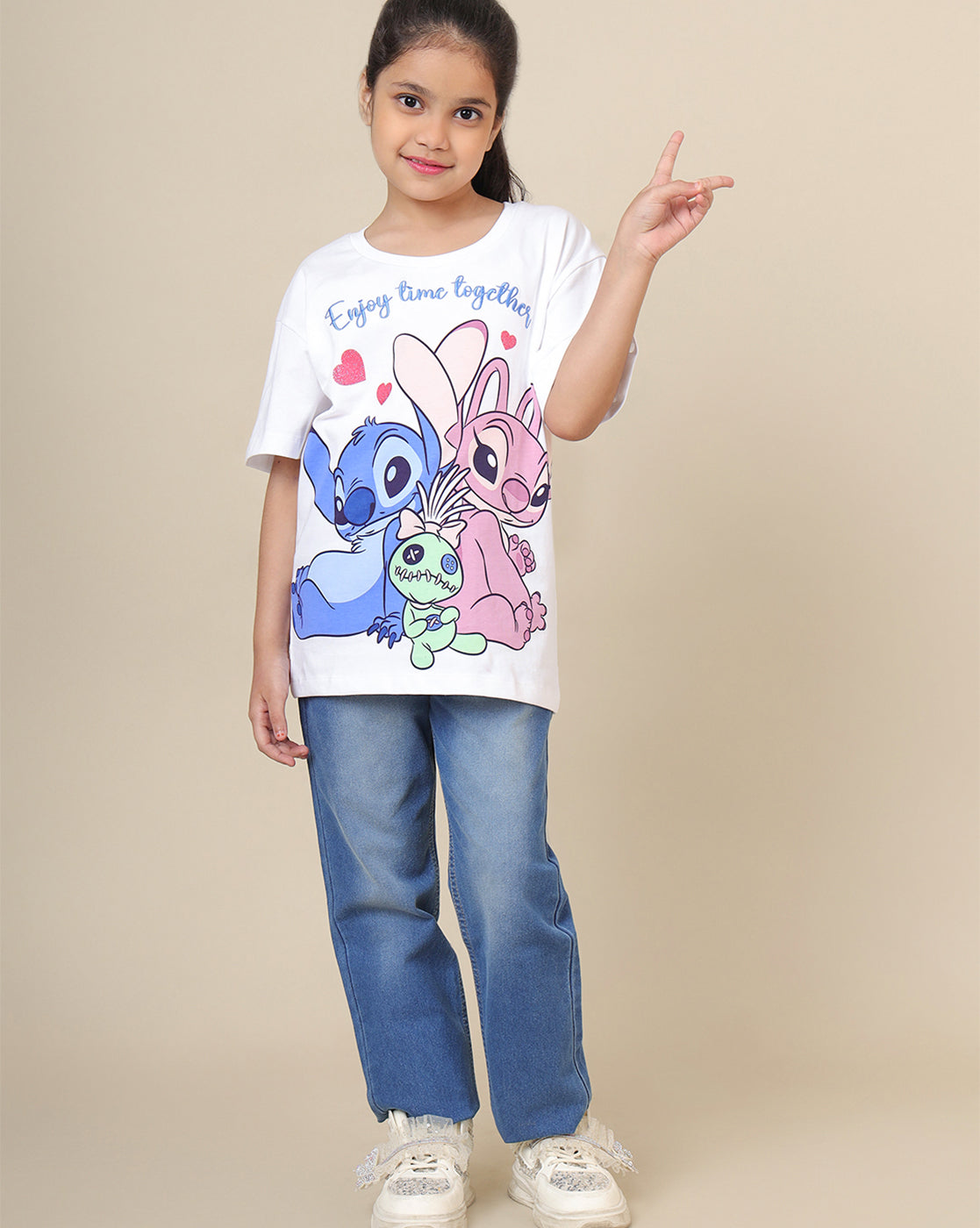 Lilo & Stitch Printed Oversized Tshirt For Girls