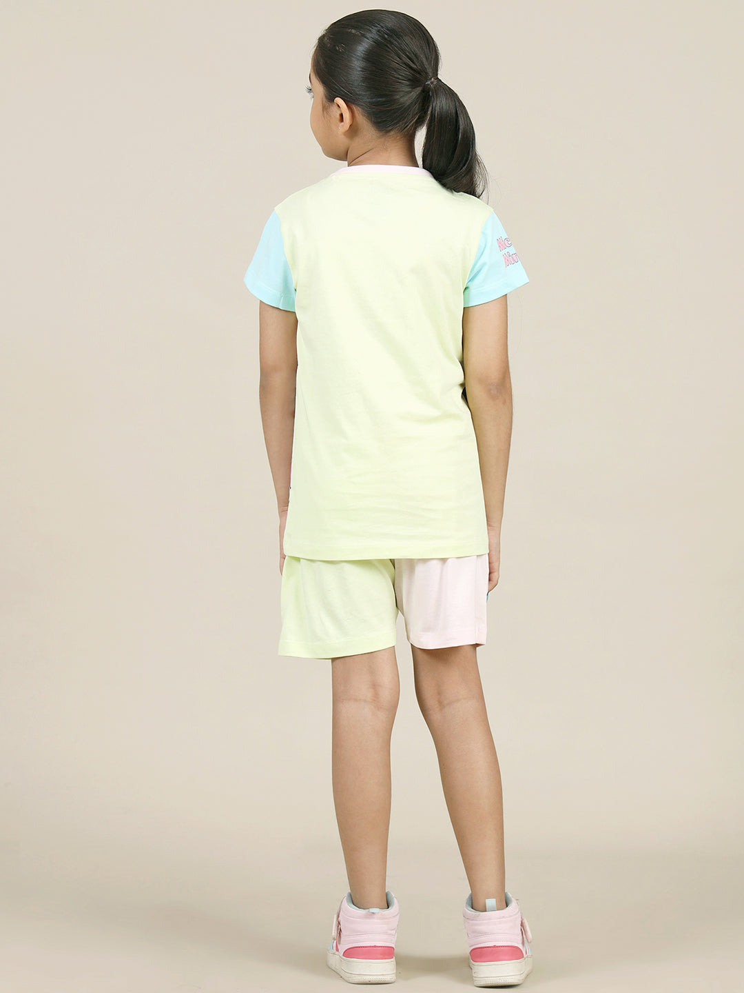 Mickey & Friends Printed T-Shirt & Shorts Co-Ords Set For Girls