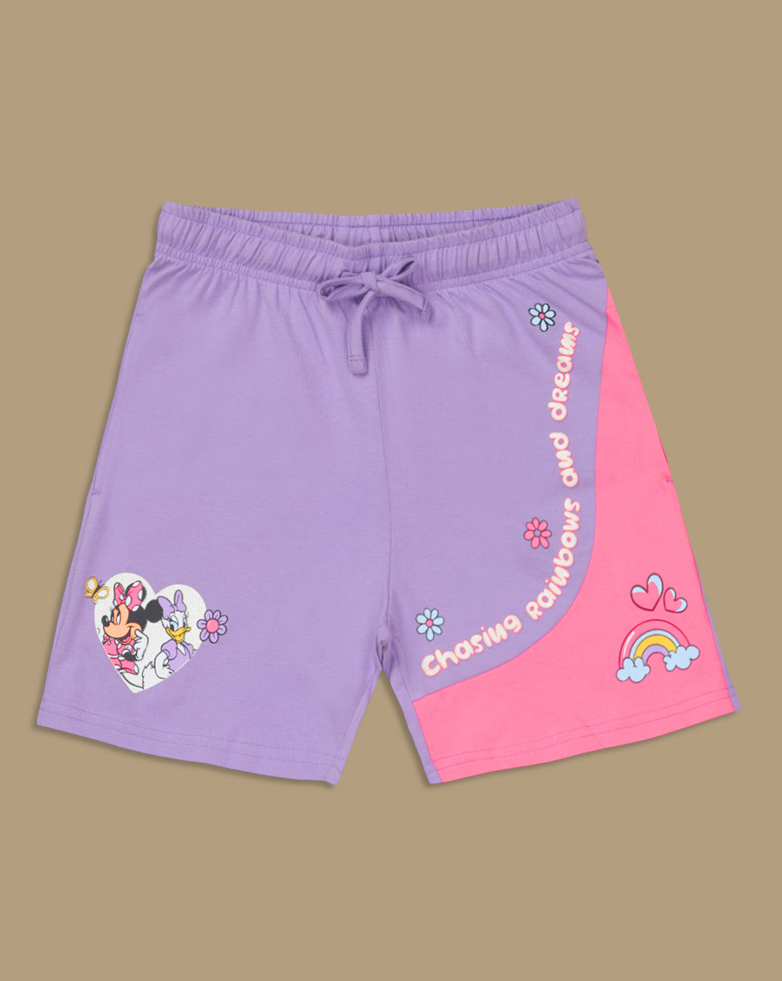 Mickey & Friends Printed Regular Fit Tshirt & Shorts Co-Ords Set For Girls