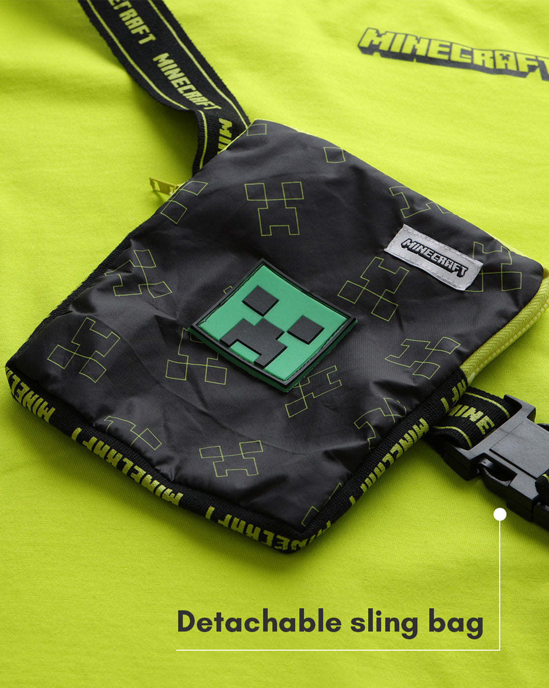 Minecraft Printed Regular Fit Tshirt with Detachable Sling Bag For Boys