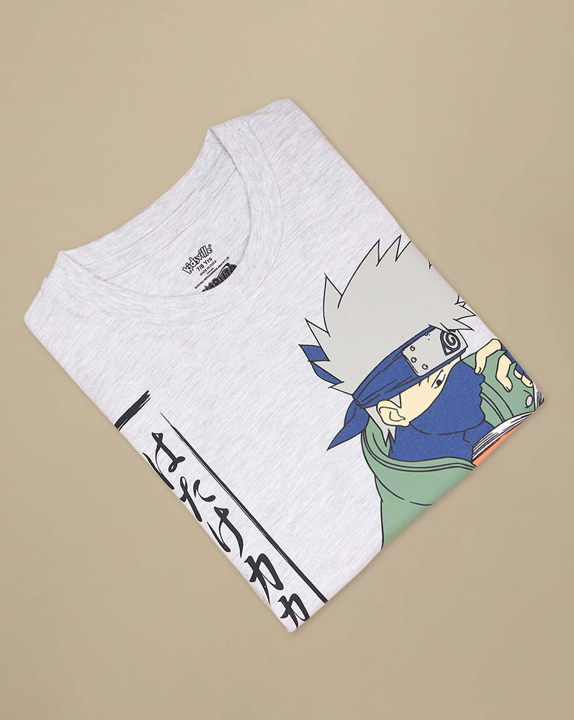Naruto: Kakashi Hatake Anime Printed Grey Regular Fit Pure Cotton Tshirt For Boys
